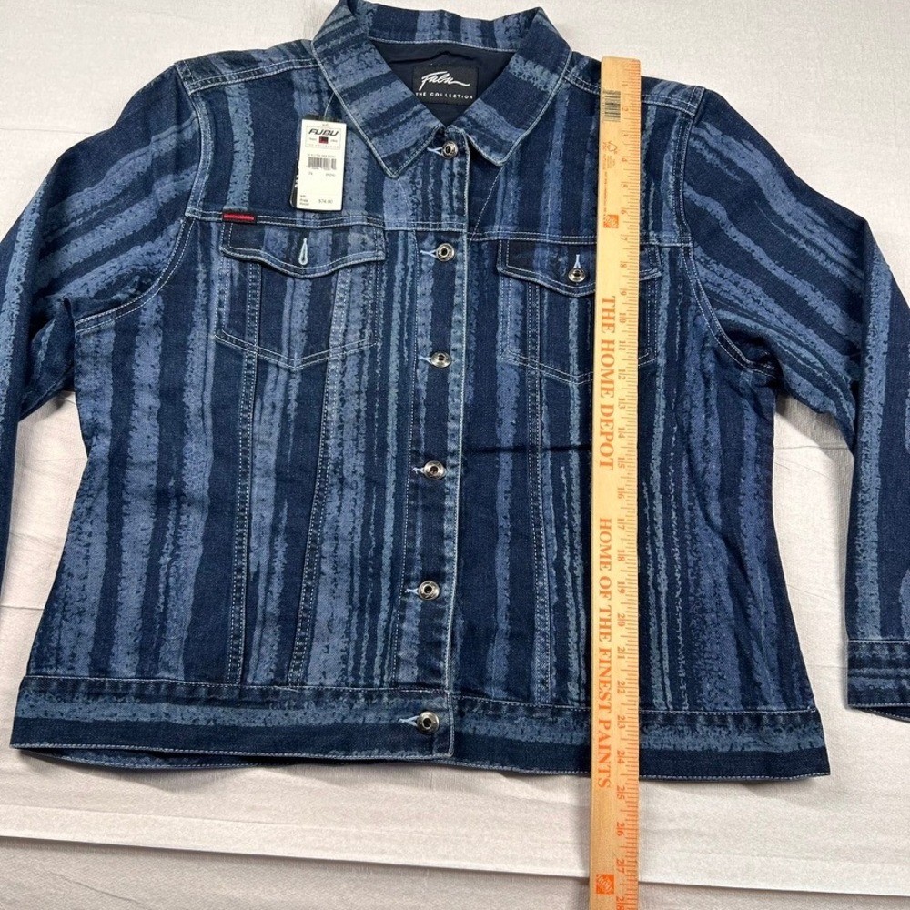 Vintage FUBU The Collection Denim Jacket Womens 3X Striped Y2K Hip Hop Hong Kong - Picture 13 of 14